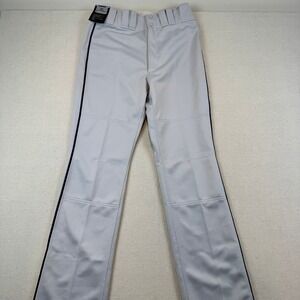 Mizuno Medium Baseball Pants Adult Grey Navy Piping Hemmed Double Knee